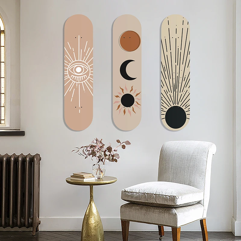 Boho Abstract Sun Moon Wooden Boards Skateboard Wall Decal Murals Custom Unique Design Gift Room Ornaments Home Decor