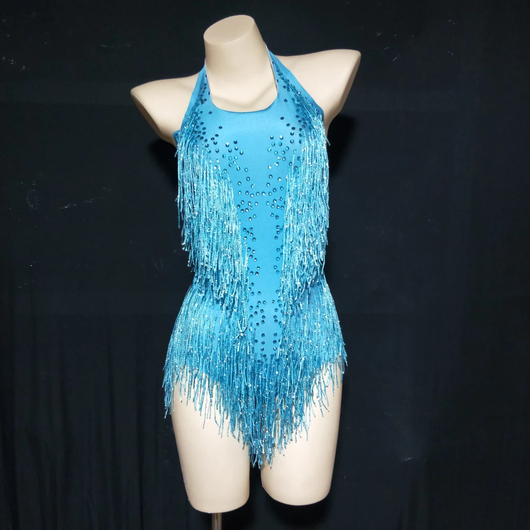 

Sparkly Rhinestones Tassel Bodysuit Women One Piece Leotard Dance Wear Women's Celebrate Female Singer Crystals Costumes