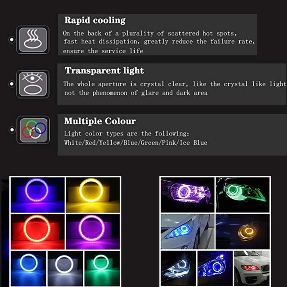 COB 엔젤 아이즈 LED 자동차 헤일로 링 조명, 레드 헤드라이트, 9-30V, 60mm, 70mm, 80mm, 90mm, 100mm, 110mm, 120mm, 130mm, 140mm, 1 쌍