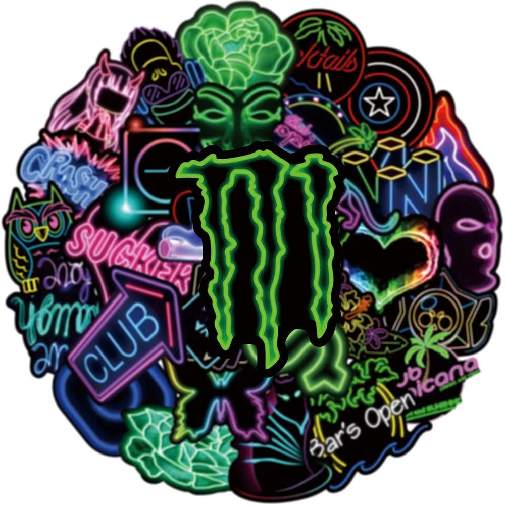 10/30/50PCS Cool New Neon Graffiti Stickers Notebook Guitar Skateboard Mobile Phone Toy Waterproof Cartoon Stickers Wholesale