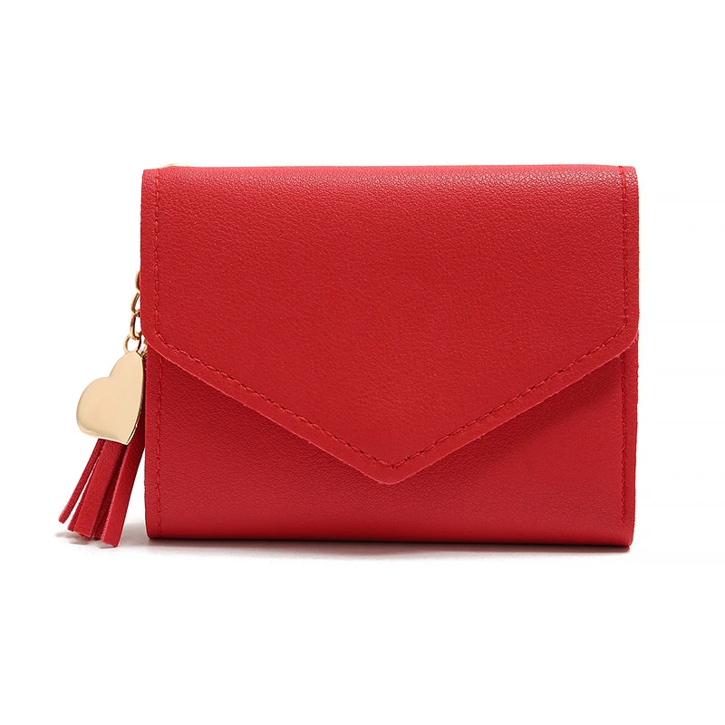 Women's Small Wallet Solid Bag Zipper Button Short Fashiong Girls Gifts Photoes Money Coin PU Leather Basic Multiple Card Holder