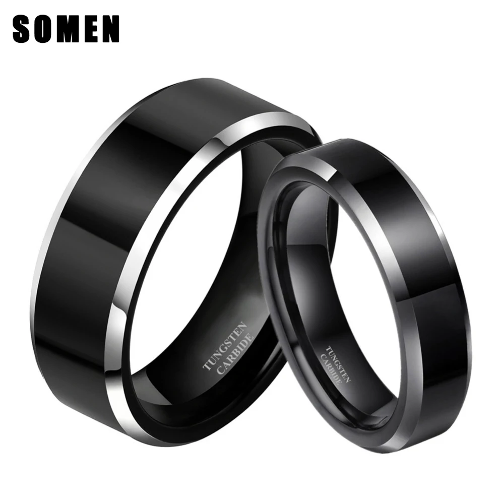 Somen 8mm 6mm kobiety mężczyźni czarny pierścionek z węglika wolframu obrączka obietnica małżeństwo pary zestaw pierścionków moda biżuteria alliance