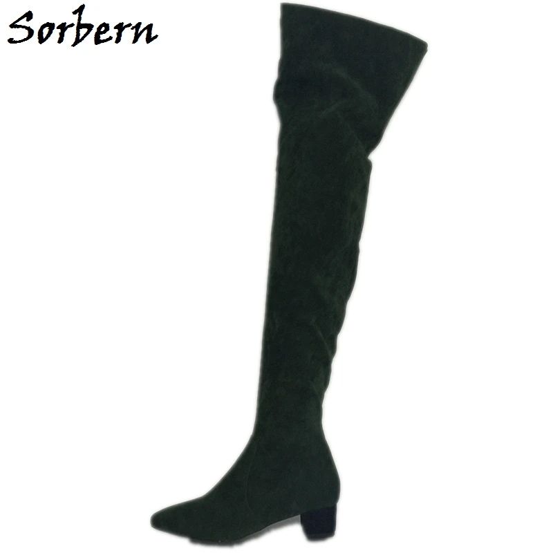 Sorbern Dark Green Over Knee High Women Boots Winter Style Low Hoof Heels Shoes Women Long Winter Boots Women Customized Color