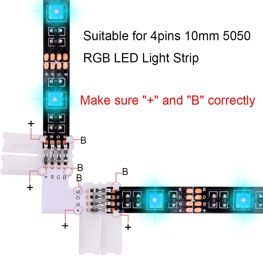 51PCS Led Strip Connection 5050 4 Pin 10mm Solderless Buckle RGB LED Strip Light Wire Terminal Splice Led Connector Kit