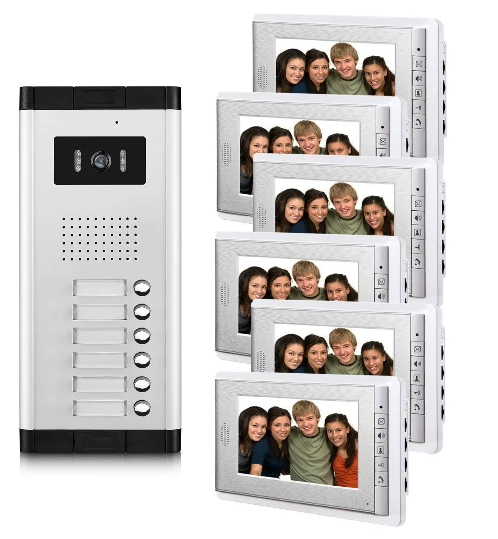 

6/8/10/12 Unit apartments video intercom system 7 Inch video door phone Kit Video Doorbell for for 6-12 Household Apartment