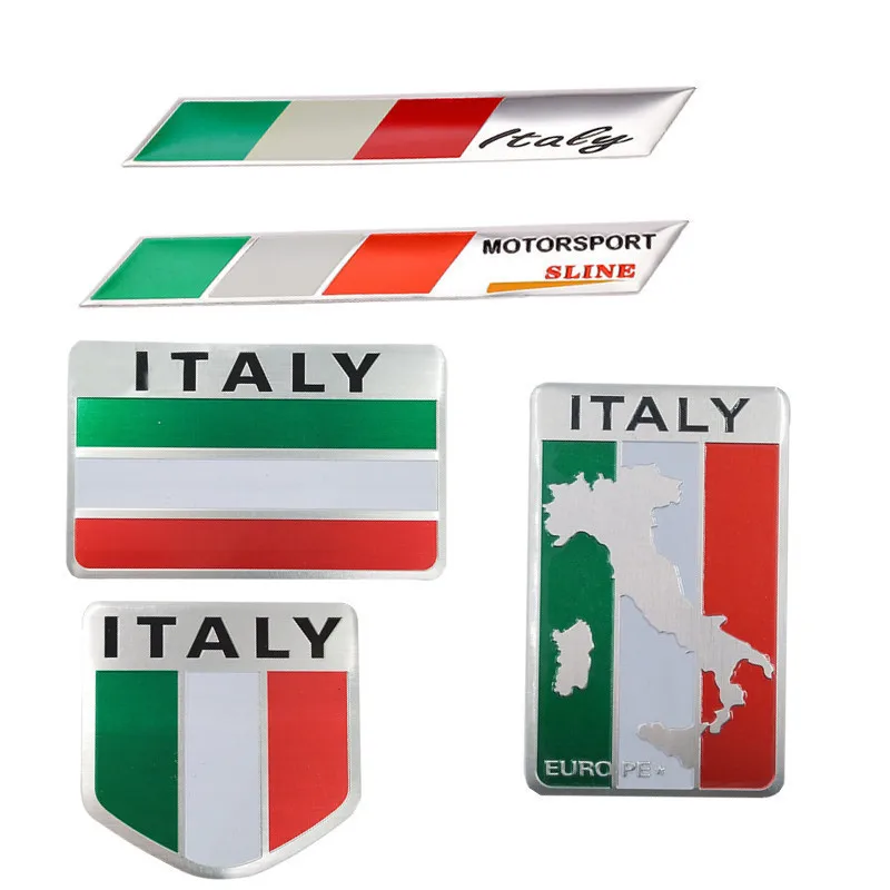 3D Aluminum Car Italian Italy Map National Flag Sticker Grill Emblem Motorcycle Decal For Ferrari Fiat Piaggio Vespa Ford Toyota