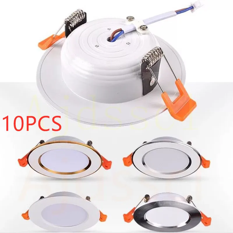 Bộ 10 Đèn LED Downlight Âm Trần 220V 3 Màu Mờ Đèn LED Âm Trần Downlight 5W 7W 9W 12W 15W Đèn Trong Đèn LED Downlight Âm Trần Tròn Ánh Sáng Đèn