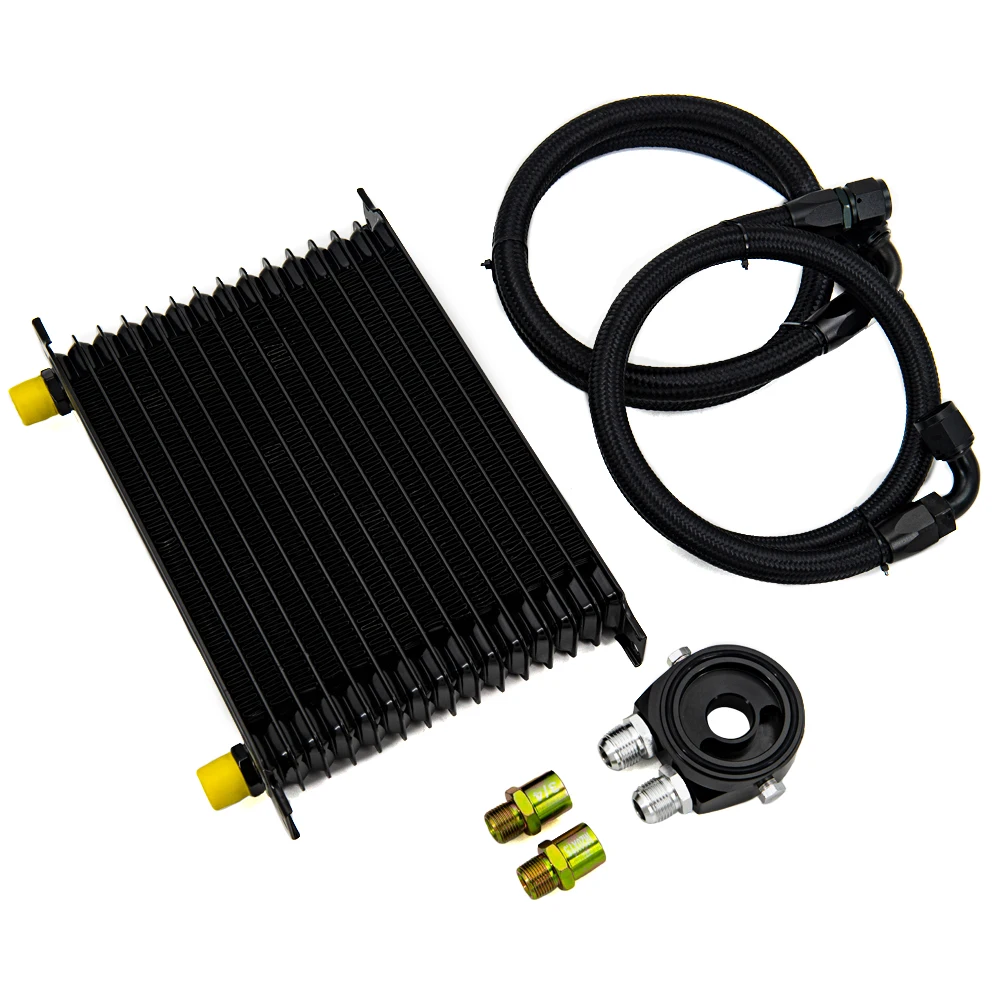 

15 Rows Oil Cooler Kit AN10 Transmission Oil Cooler Kit Oil Filter Adapter With Nylon Stainless Steel Braided Hose