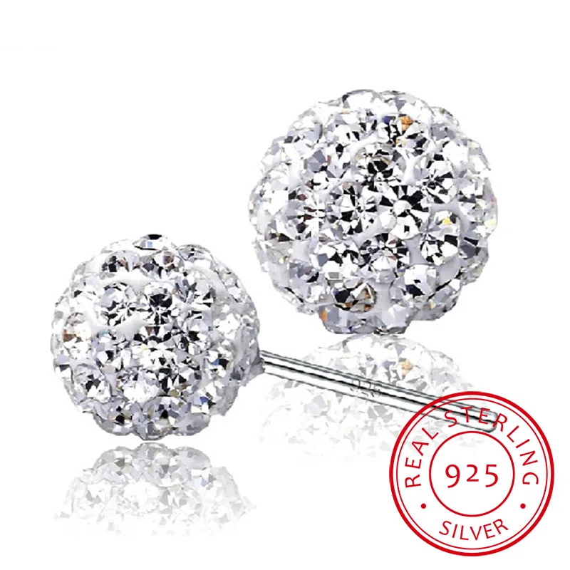 

Simple 925 Sterling Silver Earrings Full Crystal Ball Stud Earrings Gift For Women brincos S-E35