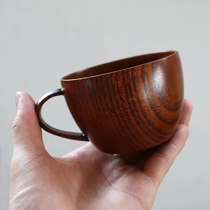 

260ml Jujubewood Tea Mug Beer Coffee Cup Dining Cups Bar Eco-Friendly Drinkware Tableware Wooden Teacup With Ears Effort Tea Set