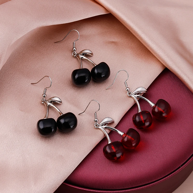 Simple Style 2 Color Resin Cherry Earrings for Women Valentine's Day Jewelry Accessories Gifts