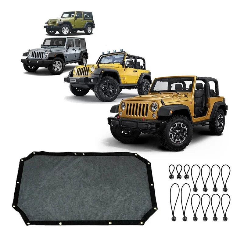 Sun Shade - Black Mesh FOR 2007-2018 Jeep Wrangler JK JKU 2-4Door Sun Shade Top Net Cover Black Roof Mesh