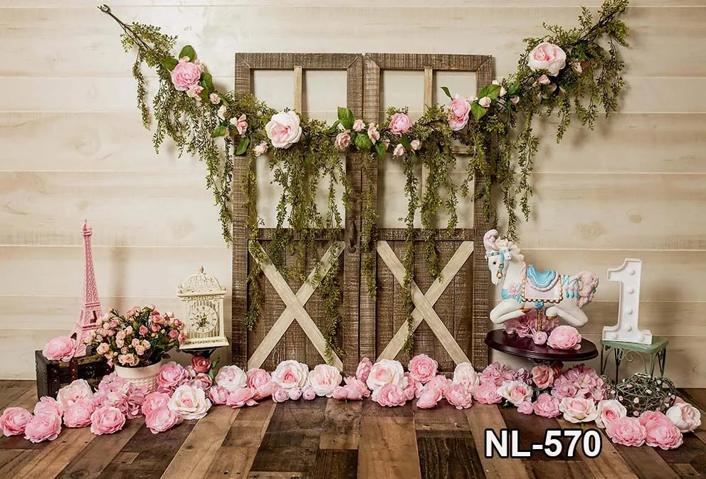 ملصقات لأعياد الميلاد على شكل زهور ووحيد القرن وخلفية ديكو لأعياد الميلاد وباب خشبي للأطفال ملصق مخصص لأعياد الميلاد