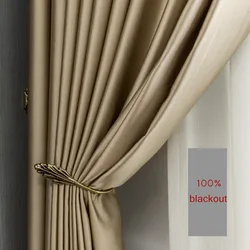 Gold silk  Blackout ready curtains Thermal Insulated  for Living Room bedroom luxury thick solid curtain window  treatment