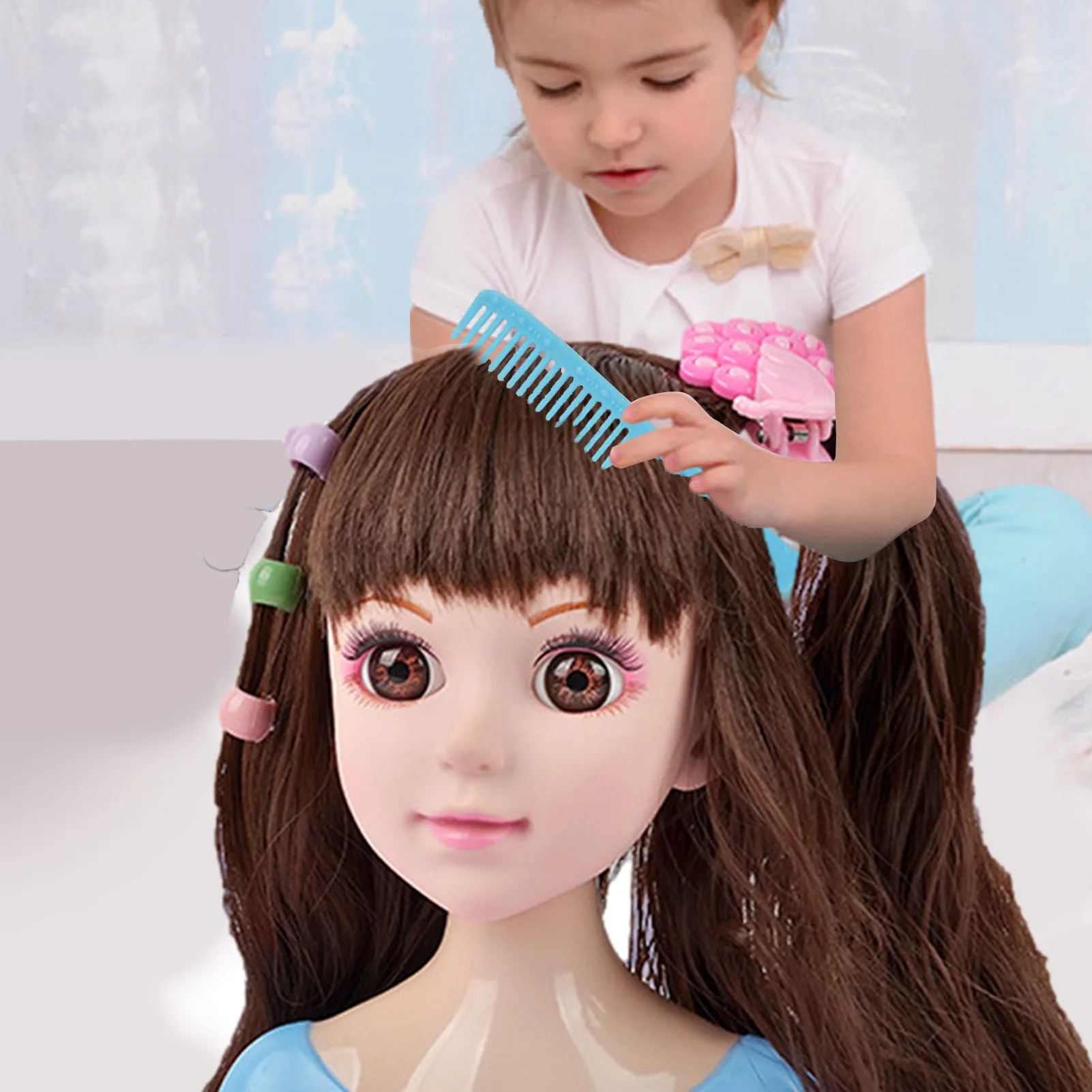 Girls Doll Head Playset Hair Styling Doll Head With Accessories Cultivating Games Girl Games