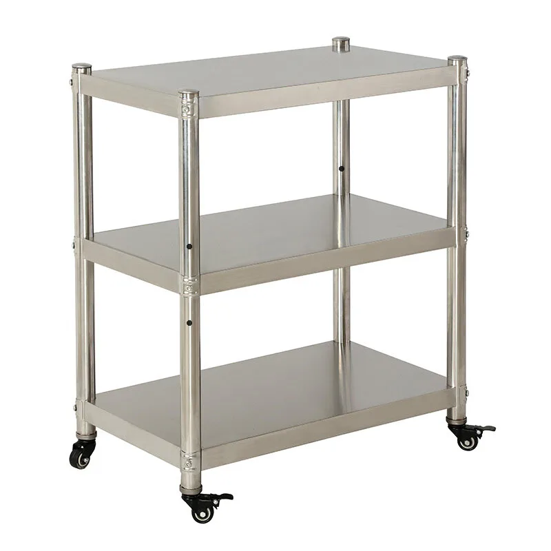 Stainless Steel Kitchen Storage Rack with Brake Wheels, Microwave Oven Rack, Multi-Layer Floor Stand