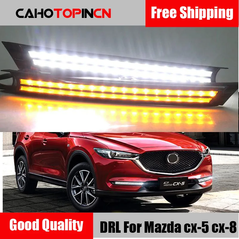 

For Mazda CX-5 CX5 2017 2018 yellow Flowing Turn Signal style Relay Waterproof Car DRL LED Daytime Running Light Fog Lamp