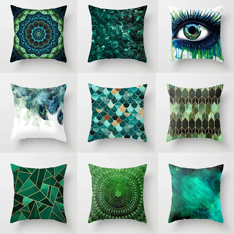 Fresh Blue Green Modern Nordic Polyester Pillow Cushion Cover Geometric Mandala Creative Images Print Throw Pillow Case Sofa Car