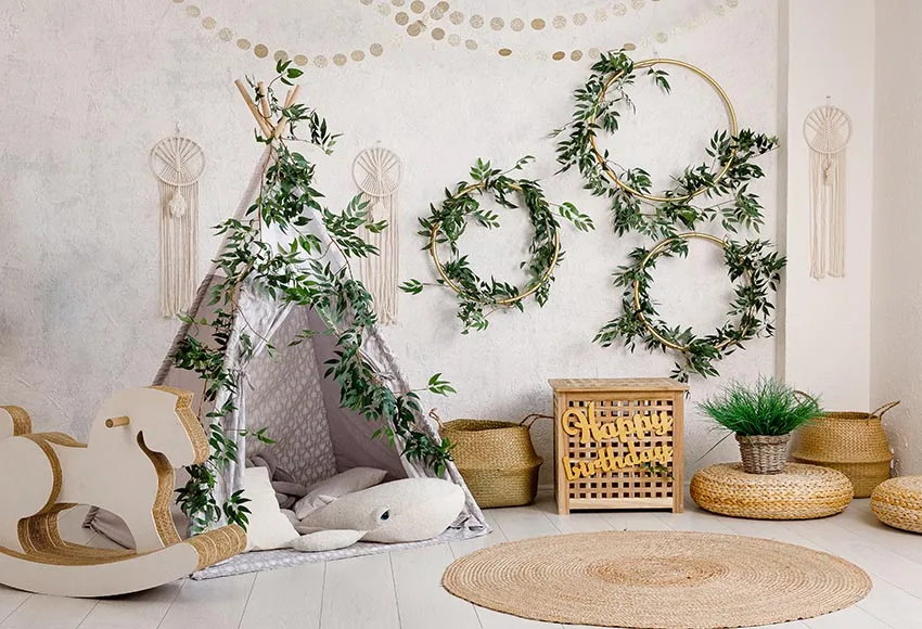 خلفية Avezano للتصوير خلفية عيد ميلاد سعيد طروادة الحصان خيمة الأخضر ورقة إكليل خلفية للصور استوديو فوتوزون التصوير