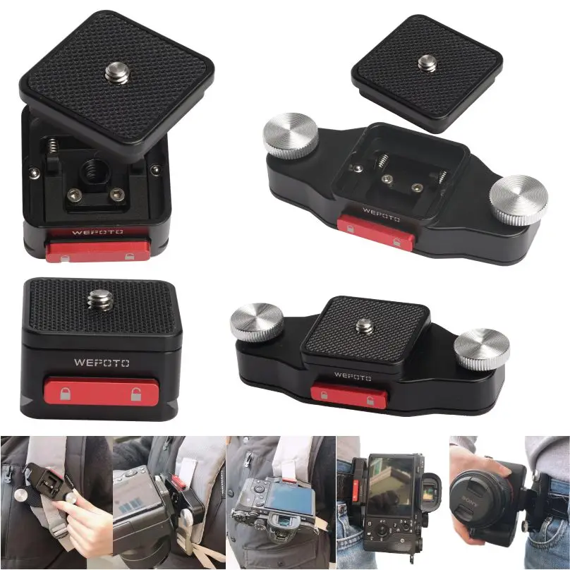 WEPOTO Quick Release Plate Tripod QR Mount Adapter,Capture Clip, Shoulder Strap and Waist Belt to Install Camera Holde