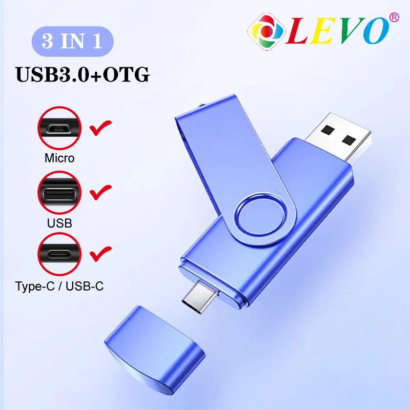 3 in 1 OTG USB Flash Drive USB3.0 & Type-C & Micro USB Pen Drive 256GB 128GB 64GB 32GB USB Stick Pendrives