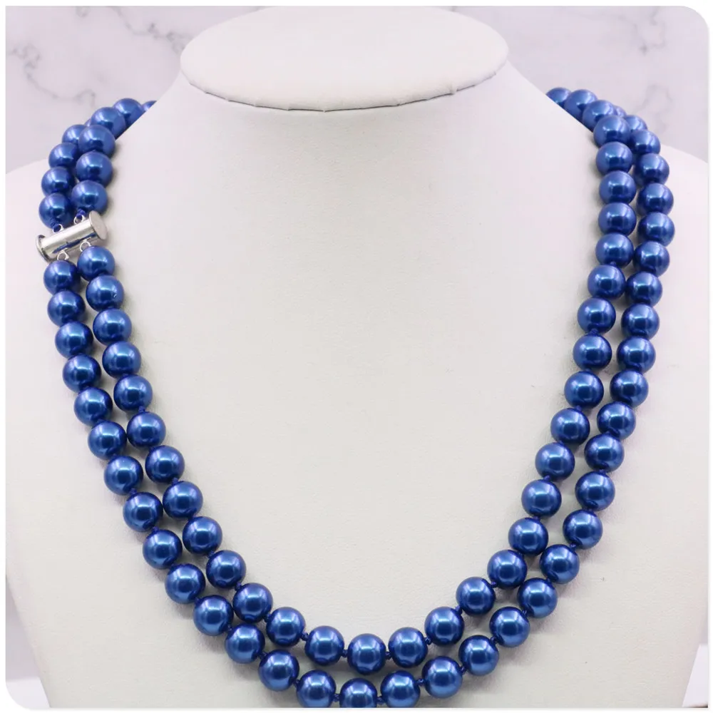 2Rows 8mm Blue Glass Pearl Shell Necklace DIY Accessories Women Girl Fashion Jewelry Making Design Rose Clasp Hand Mand Ornament