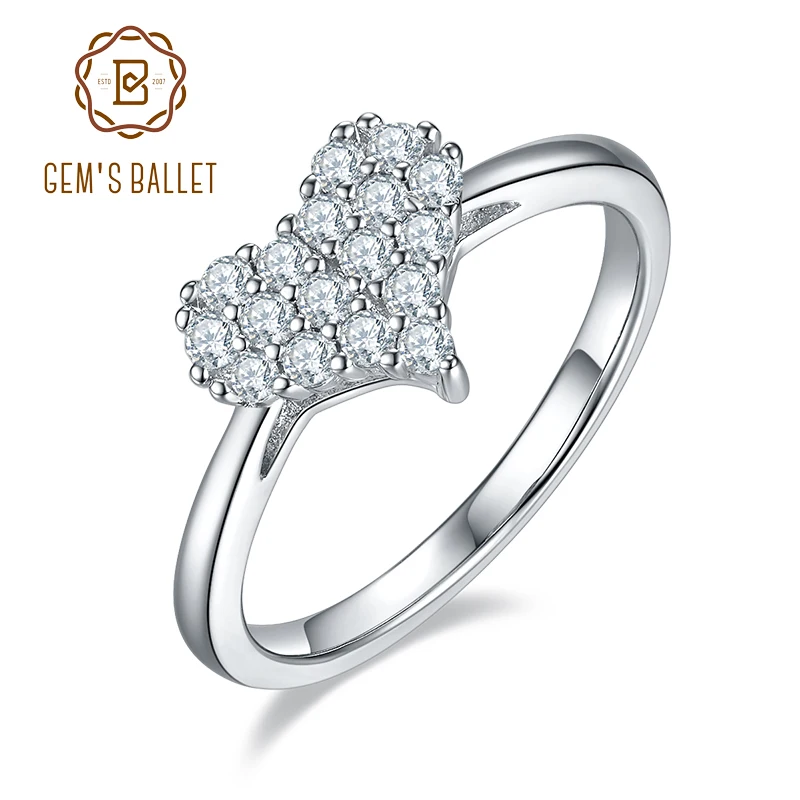 

GEM'S BALLET 0.3Ct Moissanite Diamond Engagment Rings 925 Sterling Silver Heart Ring For Women Girlfriend Valentine's Day Gift