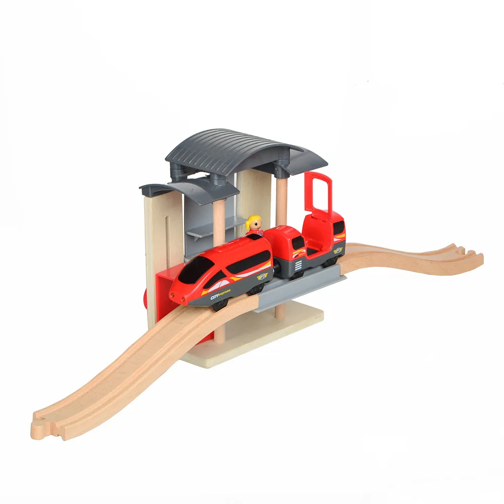 Wooden Railway Train Station Wooden Track Toys Electric Train Track Accessories Fit For All Brand Wood Tracks Toys For Children