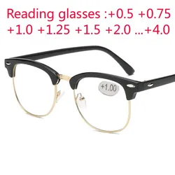 Gafas de lectura de medio Marco de Metal para presbicia, lentes de visión lejana para hombre y mujer con resistencia + 0,5 + 0,75 + 1,0 + 1,25 A + 4,0