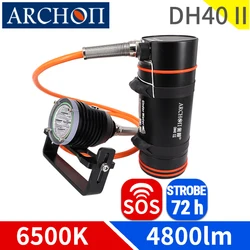 DH40 II 6500K diving light Pro diving flashlight Strobe SOS longest 72 h lighting torch diving photography video dive fill light