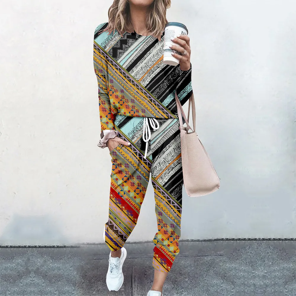 

Women 2 Piece Sets Pullovers Clothes Long Sleeve Print Female Cloting Tops And Elastic Waist Pants Casual Streetwear Tracksuit