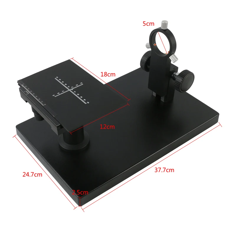 Imagem -05 - Microscópio Horizontal Video Câmera Tabela Stand Titular 50 mm Nível Escala Plate x y Stage Tabela de Carga 180x c Lente de Montagem 144 Led