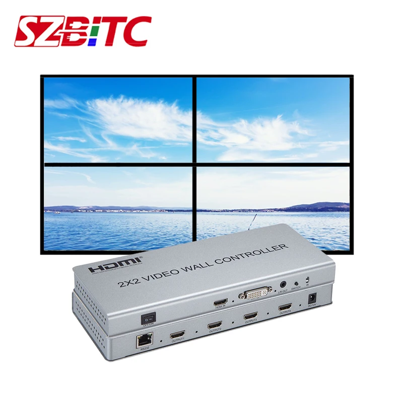 2x2 Video Wall Controller HDMI 4 in 1 out 1080P Video HDMI Splitter DVI Audio Remote Control with Plug and Play