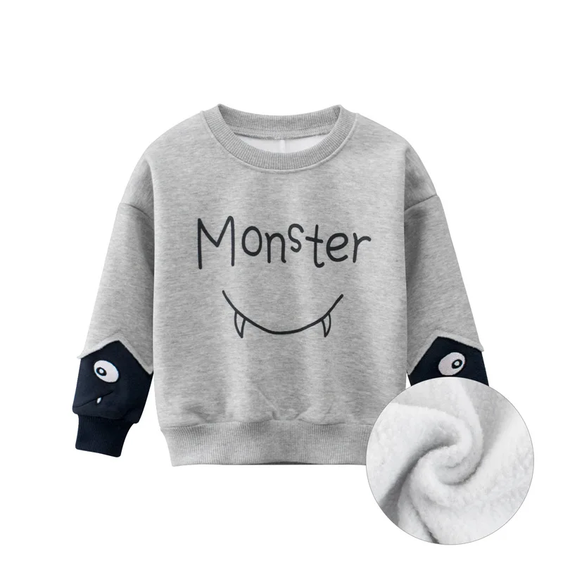 2022 Spring Winter Sweatshirts Coat Kids Boys Girls Monster Letter Print Clothes Children Fluff Sport Casual Sweater 2205