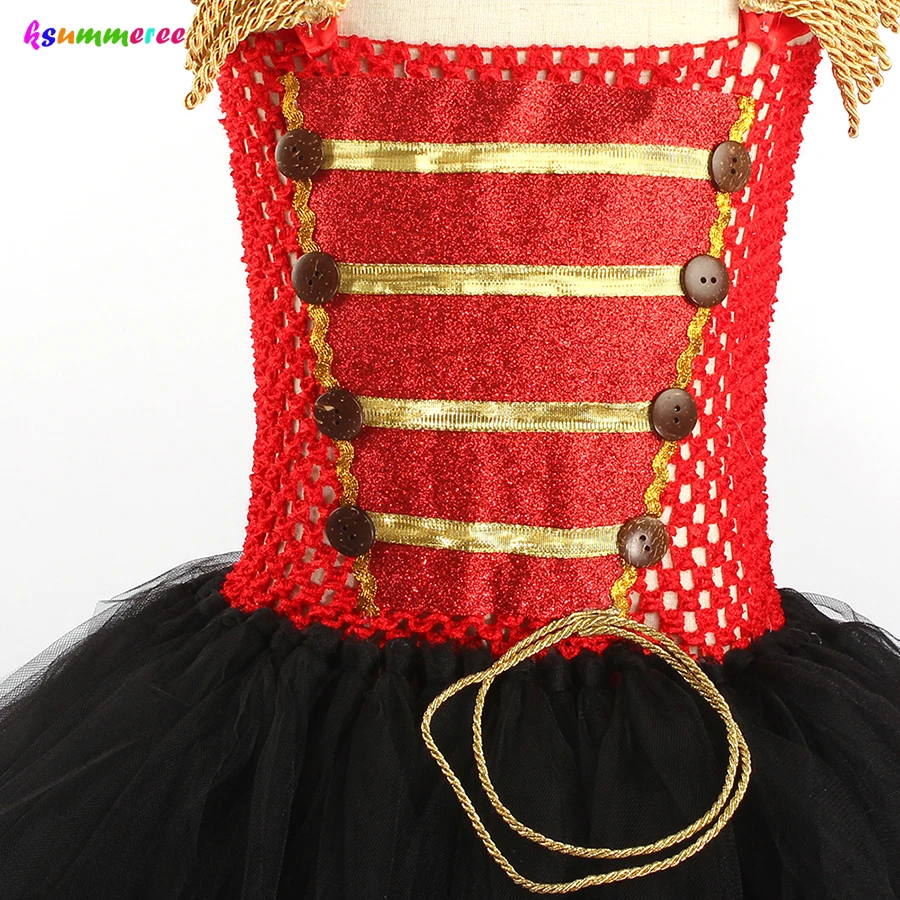 Nutcracker inspired Tutu Dress in Red Black & Gold Girls Nutcracker Halloween Birthday Party Fancy Costume Ringmaster Dresses