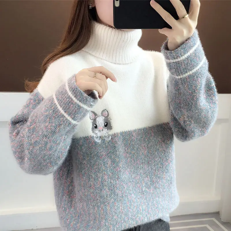 Mink like sweater women's new style high neck loose autumn and winter thickened bottoming sweater