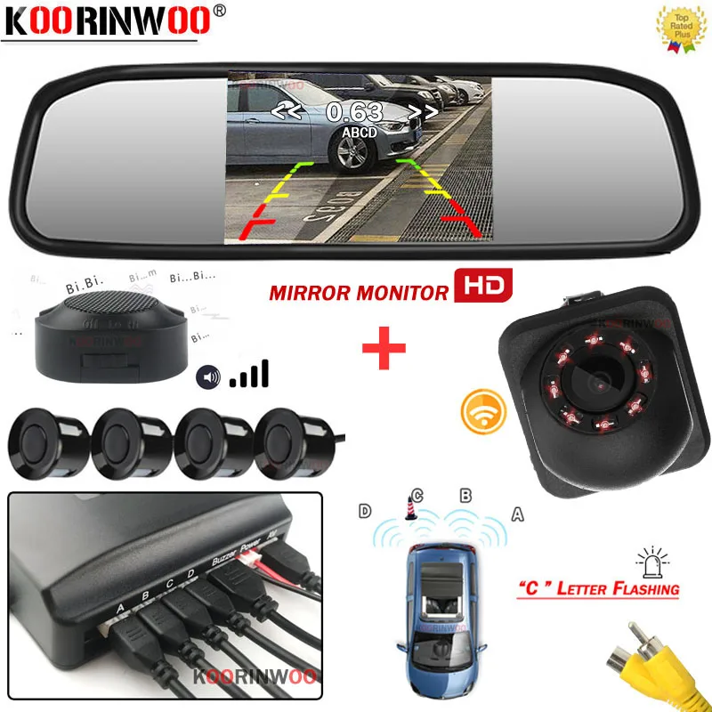 

Koorinwoo LCD Screen Smart System Parktronic 4 Rear Sensors Car Parking Sensor Black/Silver 22MM Cutter Sounds System Buzzer 12V