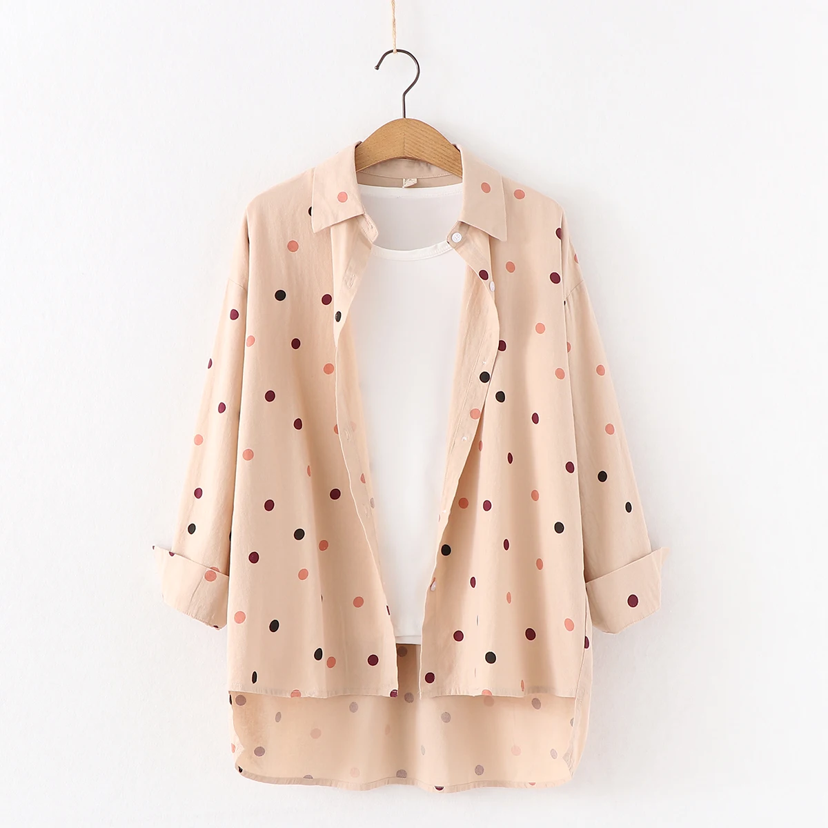 2024 Spring New Women Blouses Fresh Style Loose Women Polka Dot Print Blouse Cotton Casual Long Sleeve Shirts Lady Tops Blusas