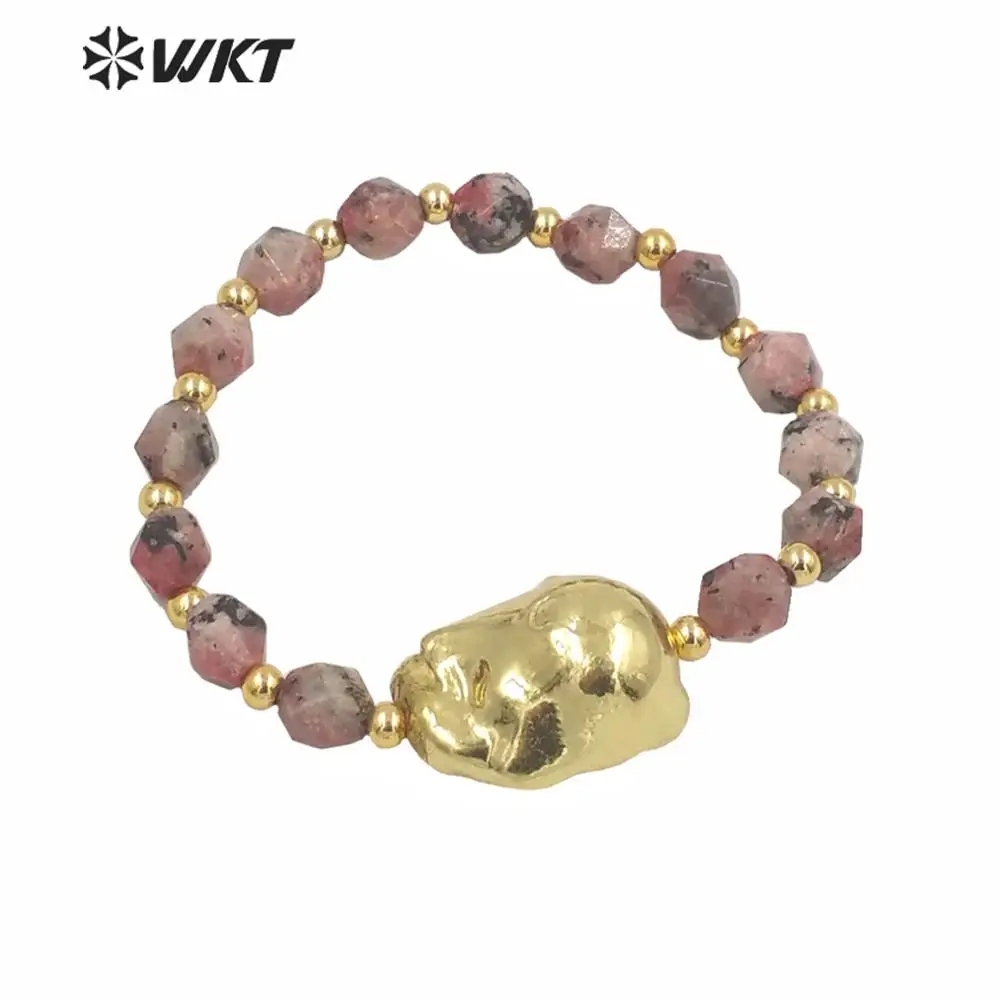 

MPB024 Handmade Flexiable Stone Bead Full Gold Plated Baroque Pearl Charm Bracelet Bohemia Stone Women Bracelet