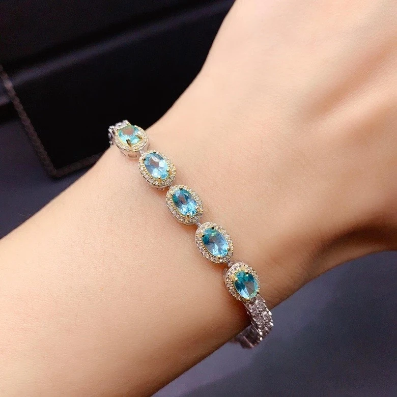 KJJEAXCMY fine jewelry 925 sterling silver inlaid natural Apatite Women's luxury two color gem hand Bracelet support detection