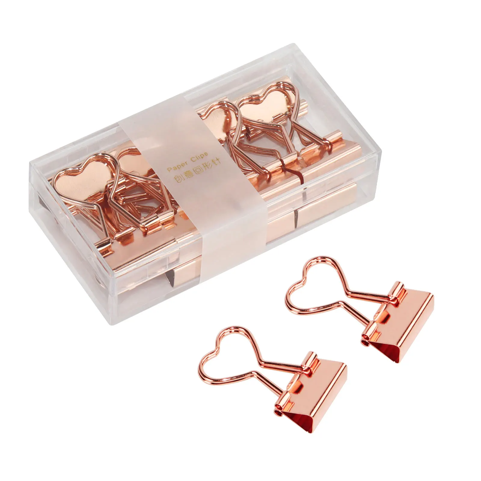 Office School Supplies Heart Shaped Paper Document Metal Clamp Artwork Decorative 19mm Rose Gold Binder Clips