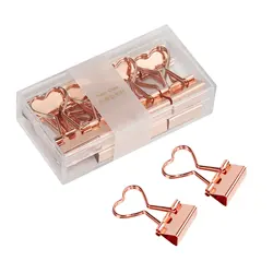 Office School Supplies Heart Shaped Paper Document Metal Clamp Artwork Decorative 19mm Rose Gold Binder Clips