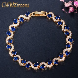 CWWZircons Design Trendy Gold Color White Cubic Zirconia Stone and Dark Blue Crystal Bracelet for Women Jewelry Gift CB193
