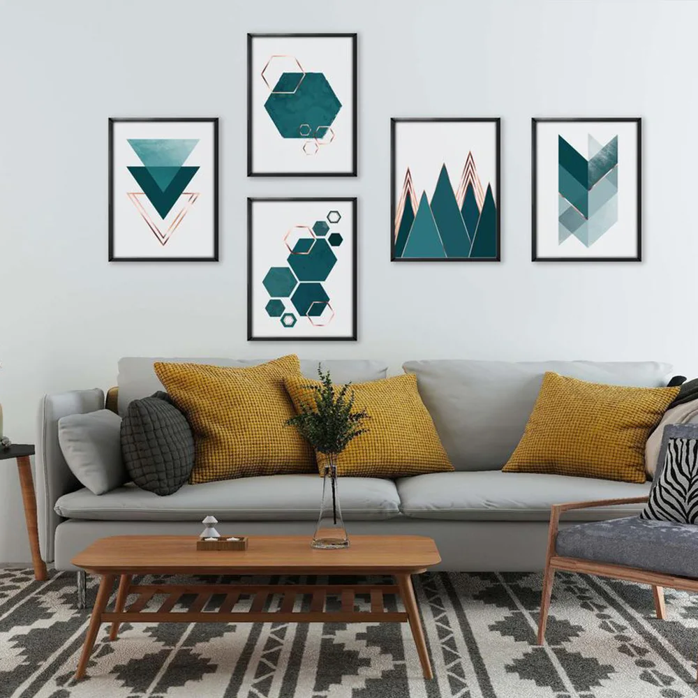 Scandinavian Green Geometry Module Canvas Painting Wall Art Nordic Posters and Prints Wall Pictures for Living Room Decoration