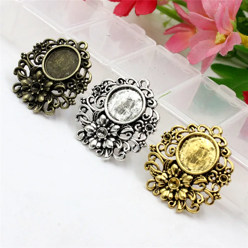 Fit 12mm Cabochons Cameo/Glass/Cabochon Frame bezel Settings Tray blank DIY-Accessory Pendant Charm, 31x30mm 10pcs/lot K01838