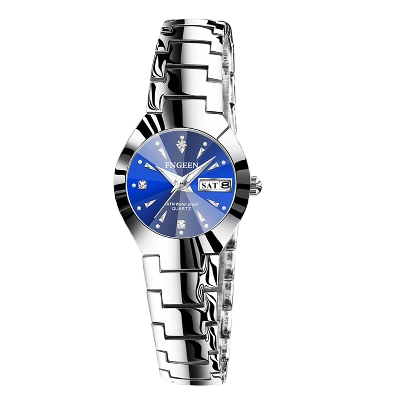 FNGEEN-Reloj de pulsera de acero inoxidable para hombre y mujer, accesorio de pulsera de cuarzo resistente al agua con diseño navideño para parejas