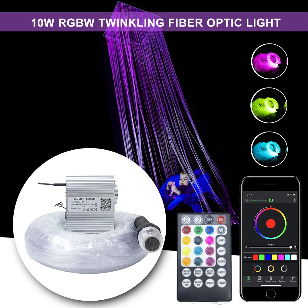 

10W RGBW Sensory Fiber Light kits With PVC Tube 50pcs 3*0.75mm*2/3M sparkle fiber optic cable For Sensory Kids Bedroom Decorati