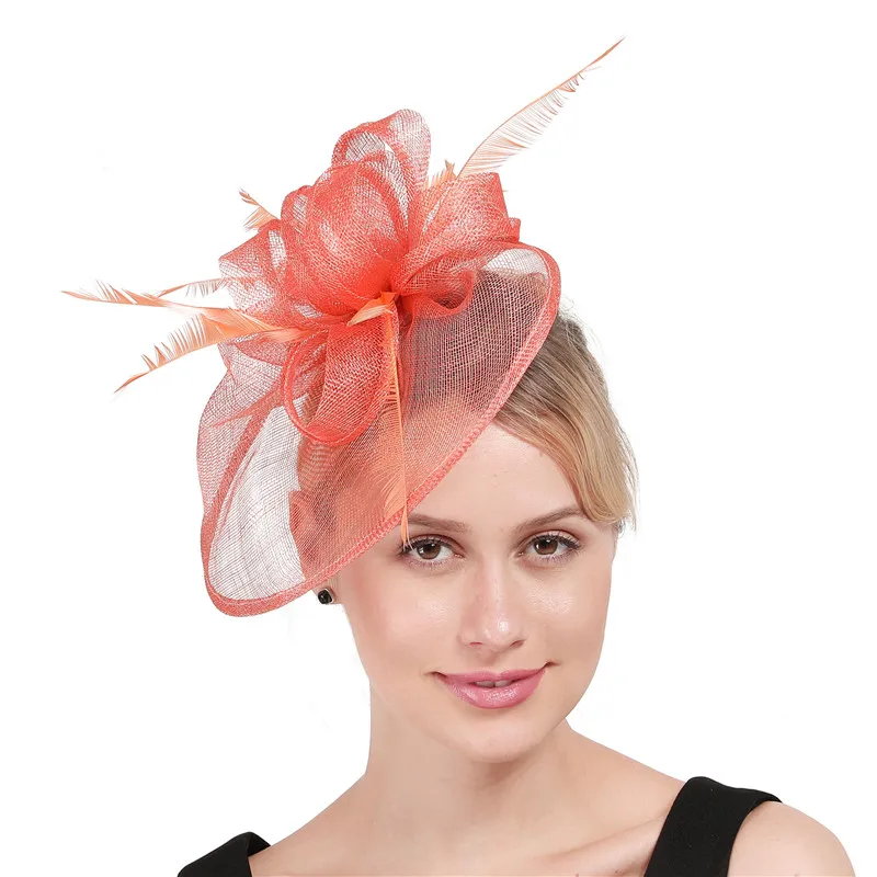 

New Color Coral Hair Fascinator Sinamay Wedding Hair Clip Or Headbands Winter Party Royal Ascot Bridal Church Show Hat Millinery