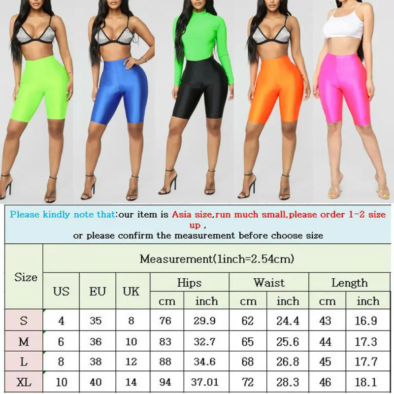 Ladies Women Men Cycling Shorts Dancing Neon Super Stretch Shiny High Waist Shorts