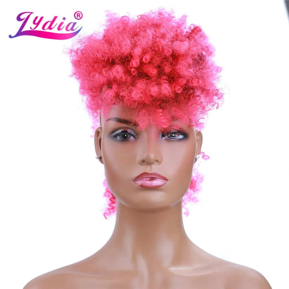 Lydia Synthetic High Puff Afro Short Kinky Curly Middle-Part Wig T1B/Pink Red Blue Clips In Hair Extension Colorful Hairpiece